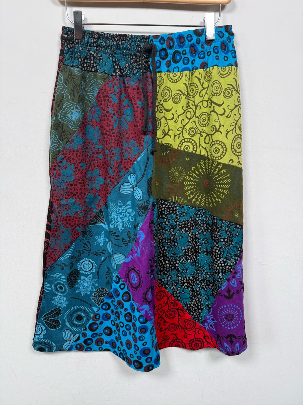 Lunieva Patchwork Cotton Midi Skirt Size M Boho Mandala Floral Handmade Nepal